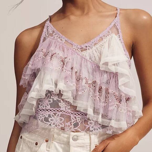 Anthropologie Tops - Anthropologie Forever That Girl Ruffle Tank Top - Purple L